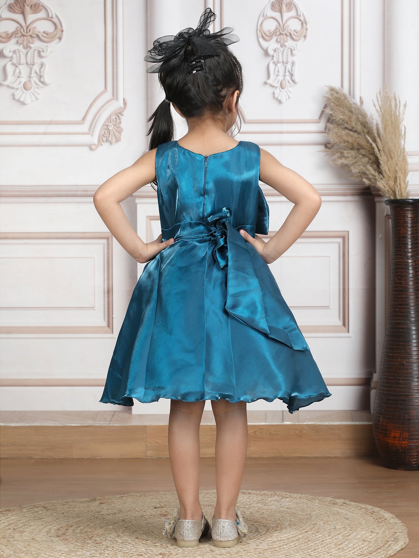 Girls Teal knee length Party frock m250285
