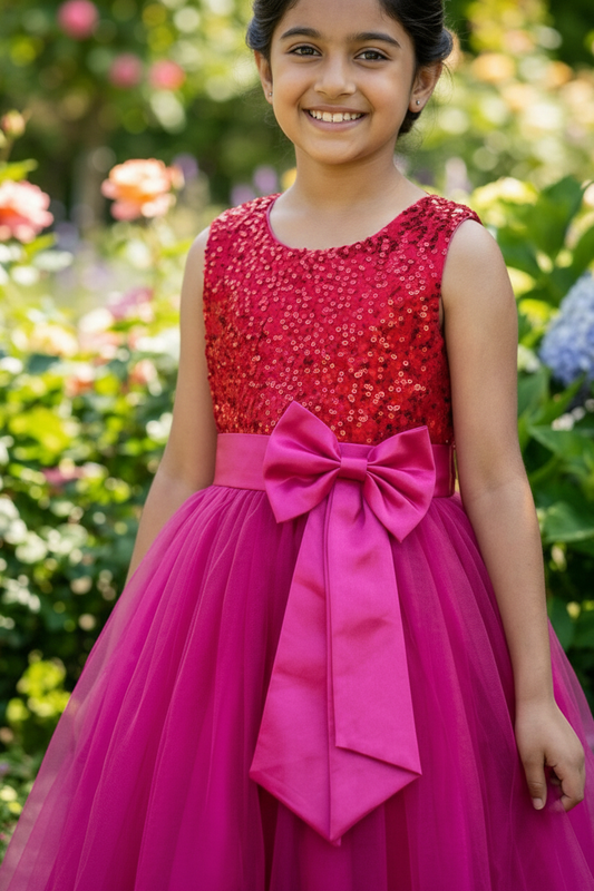 Girls magenta casual frock m250063