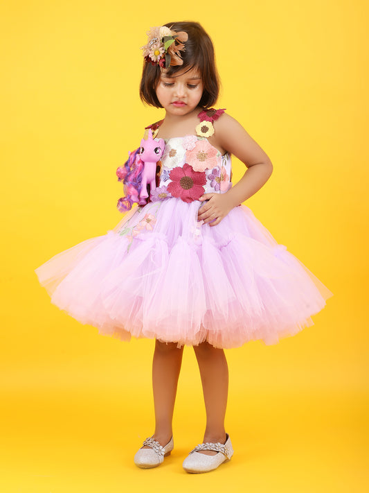 Girls purple knee length Casual frock m240007