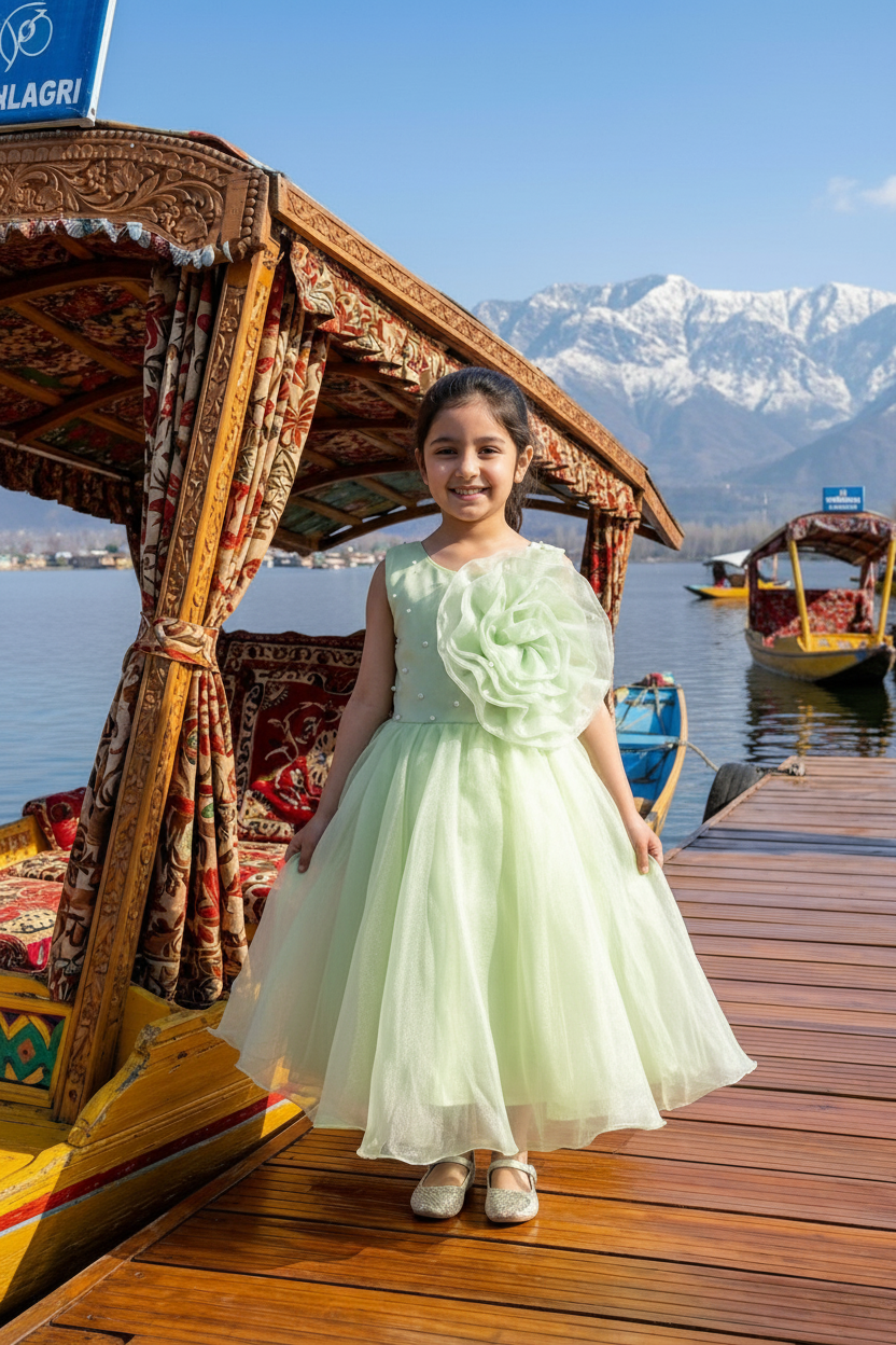 Girls green casual frock m250052