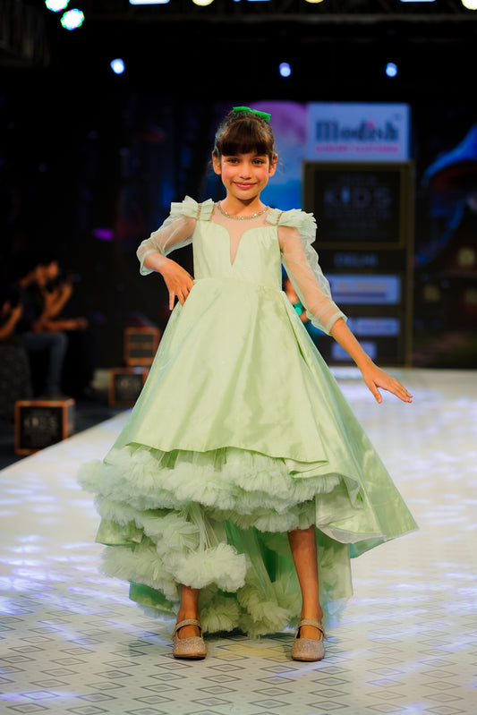 Girls green Gown length Party dress M240010