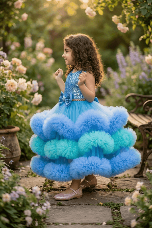 blue flared Birthday Party Frock for Girls m260298