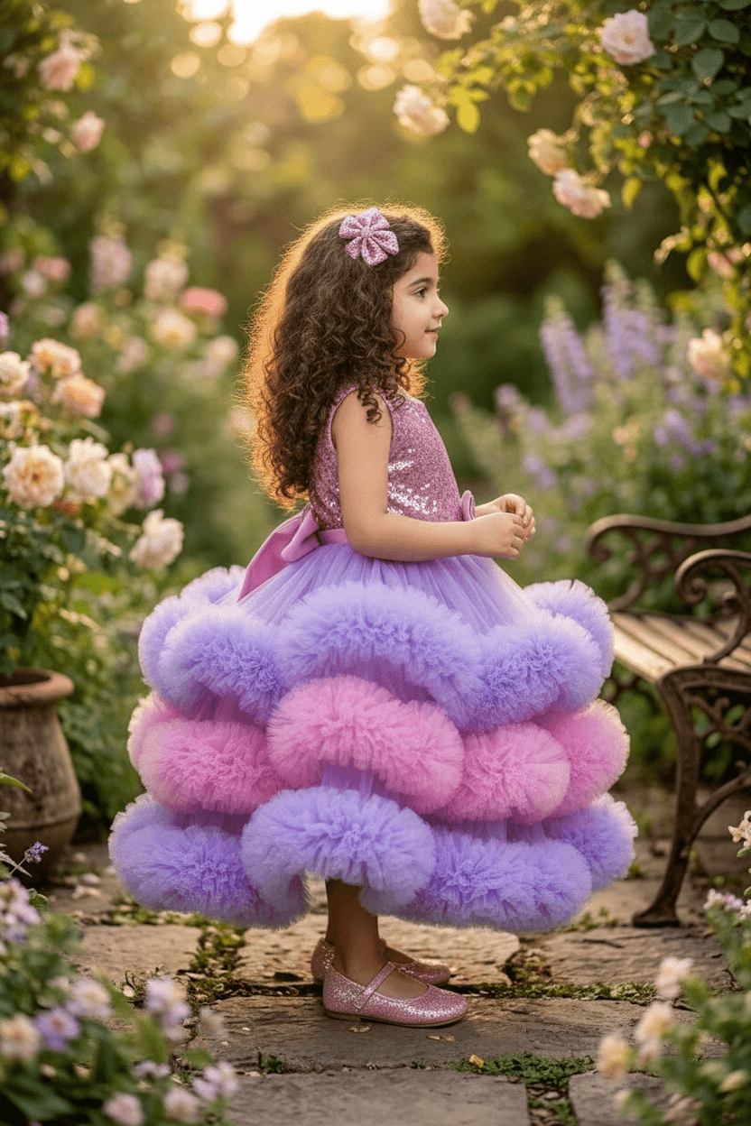 pink flared Birthday Party Frock for Girls m260299