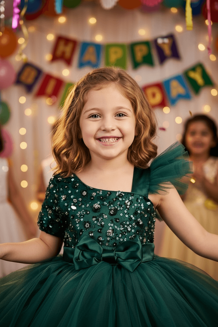 Girls green Party frock m240015