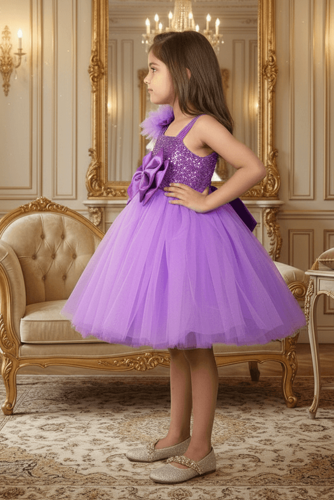 Girls Purple one shoulder Party Dress