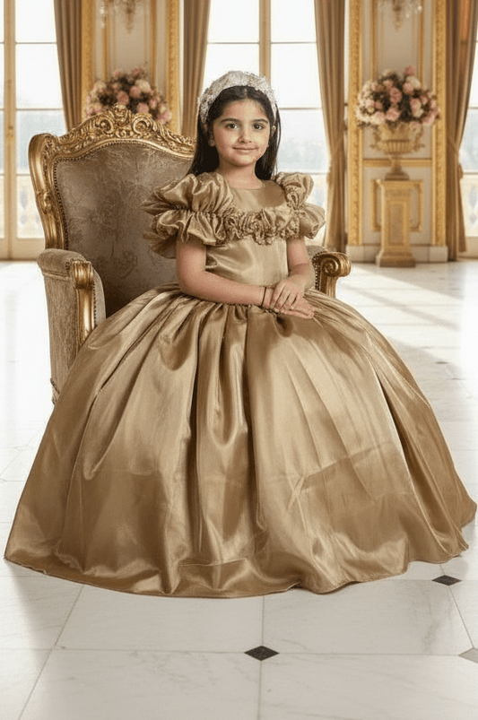 Girls gold gown length dress m250288