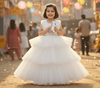 Girls white knee length Party frock m240014