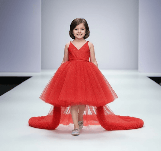 Girls Red Party frock m240029