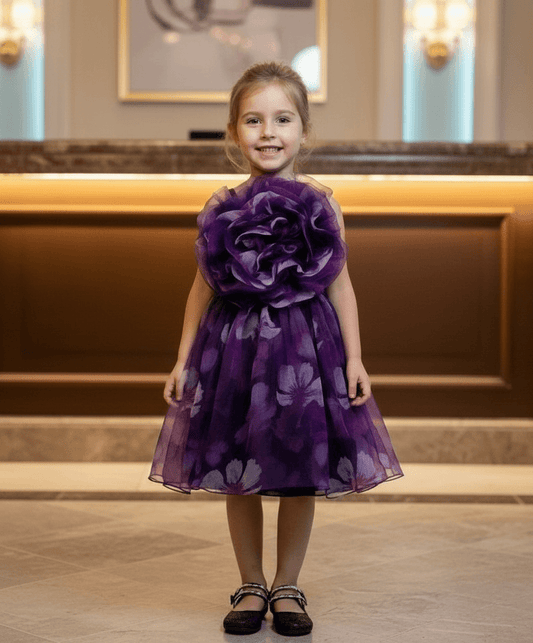 Girls purple knee length Casual frock M240053