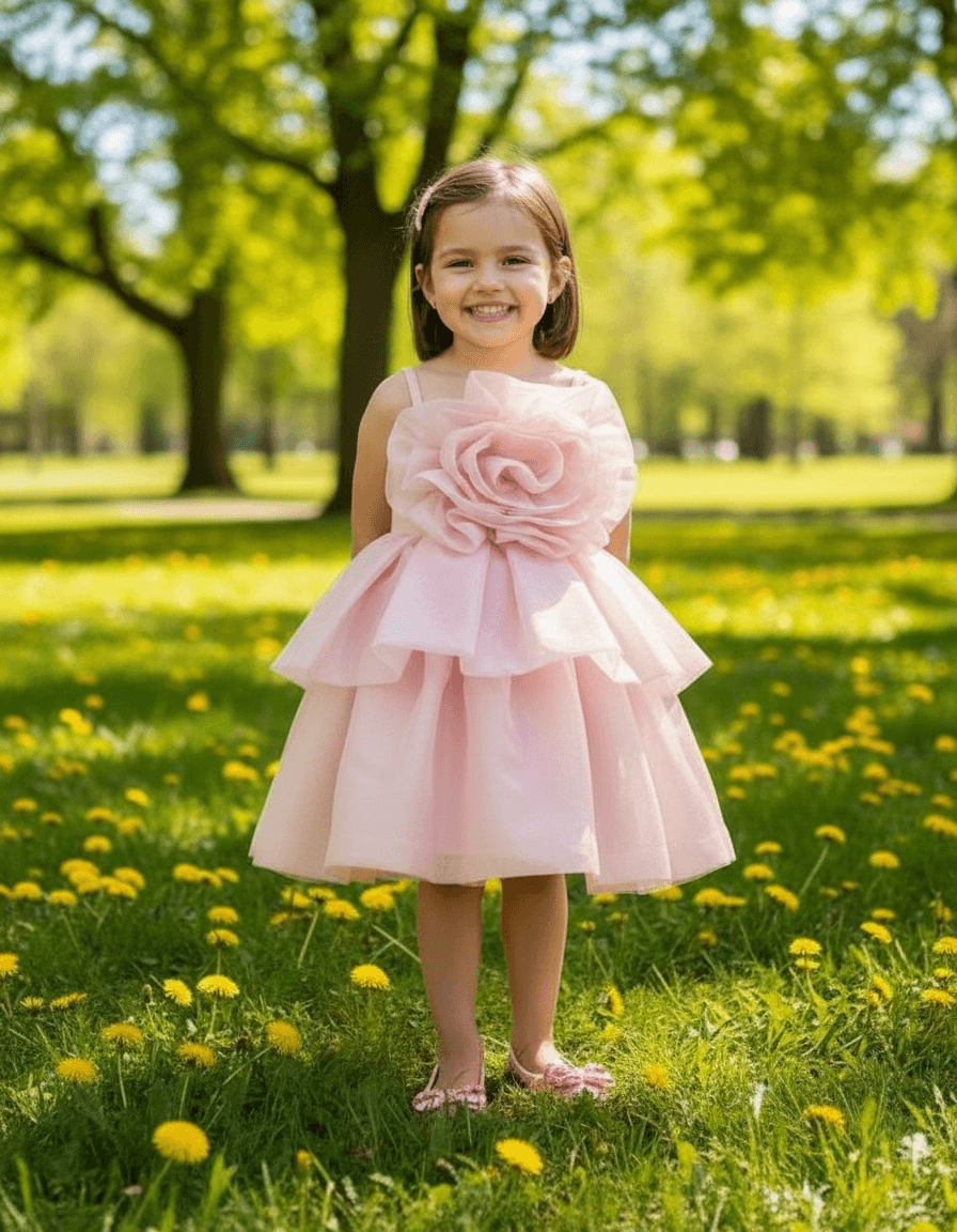 Champagne Organza Party Frock for Girls M240016