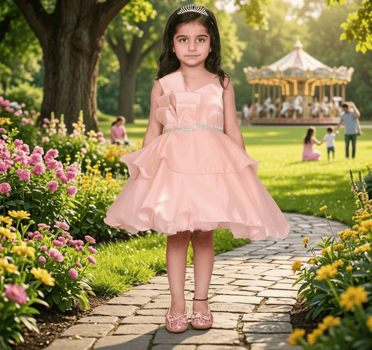 peach party frock for girls-M250013