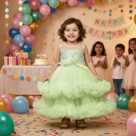 green party frock for girls-M250023