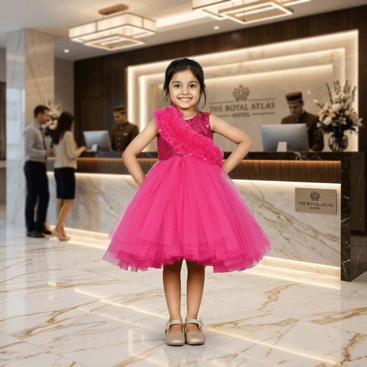 Magenta party frock for girls-M250029