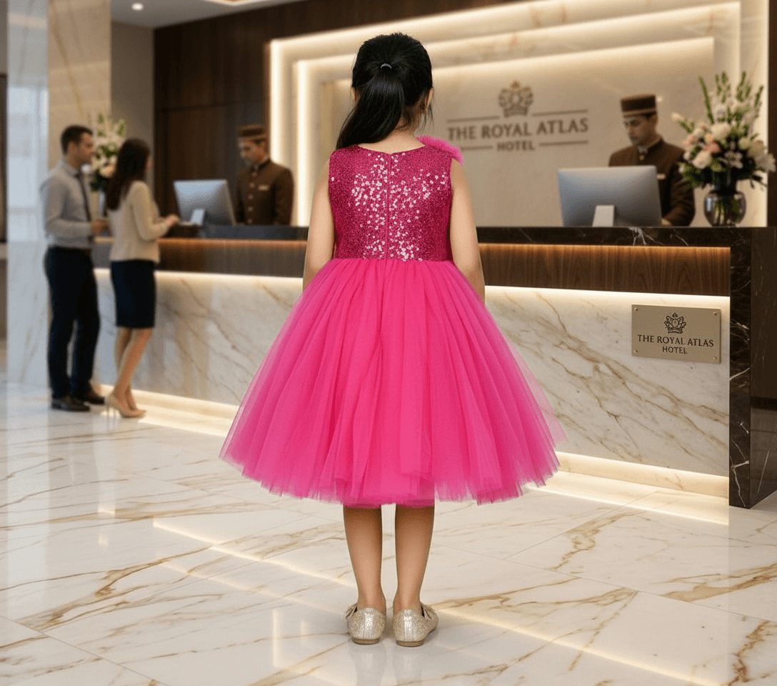 Magenta party frock for girls-M250029