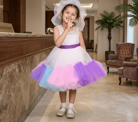 white party frock for girls-M250032