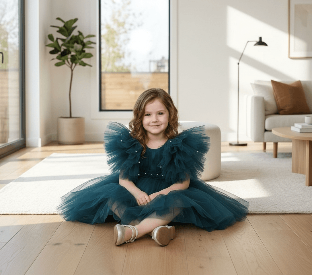 Green party frock for girls-M250035