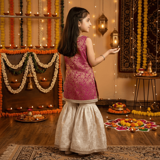 Magenta silk blended sharara set-M250328