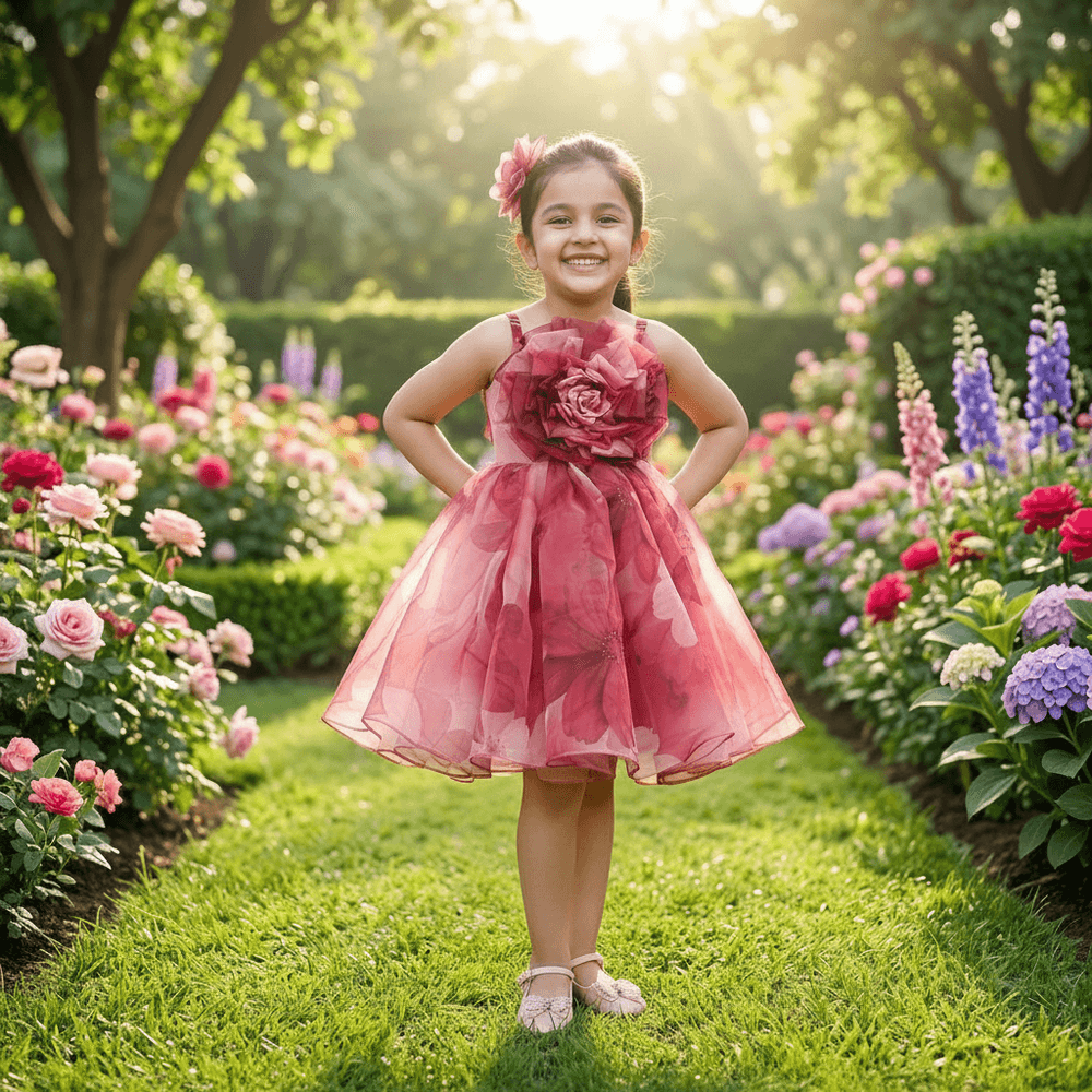 maroon party frock for girls-M250121