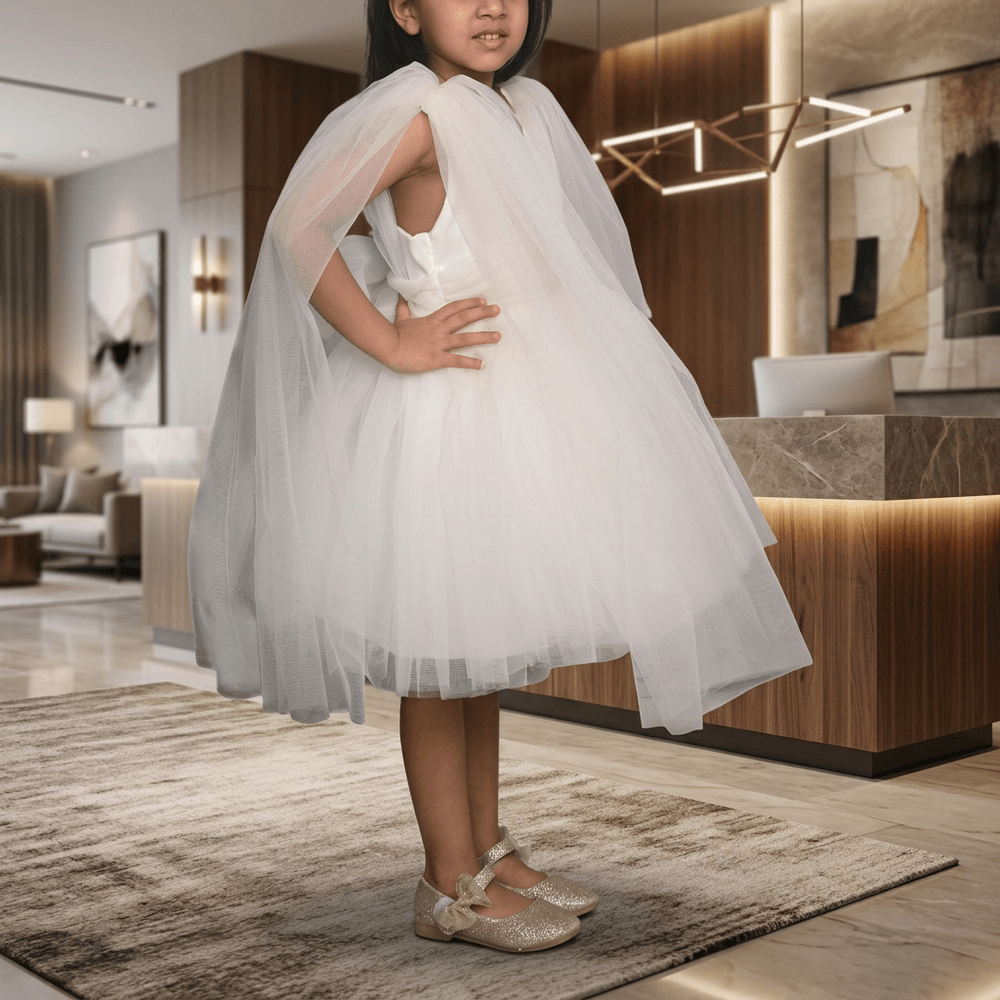 white party frock for girls-M250118
