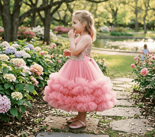 Peach party frock for girls-M250024