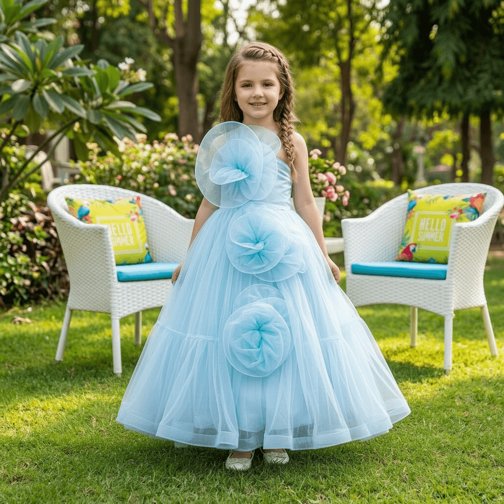 Sky blue net frock M260040