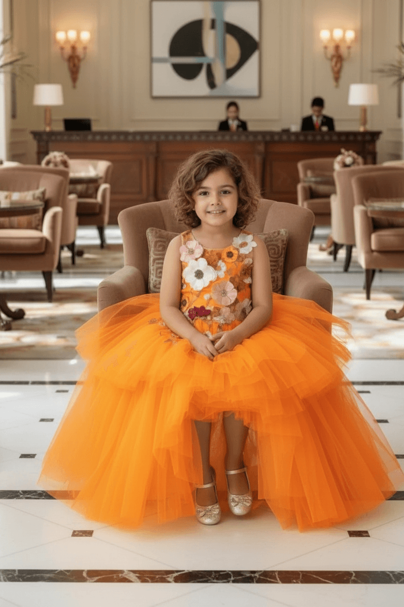 Girls orange Gown length Party dress M260100