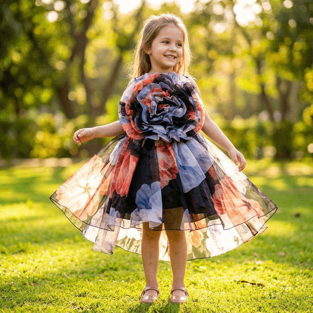 SALE Girls black knee length Casual frock M240058