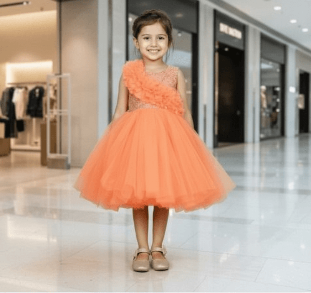 SALE Orange party frock for girls-M250028