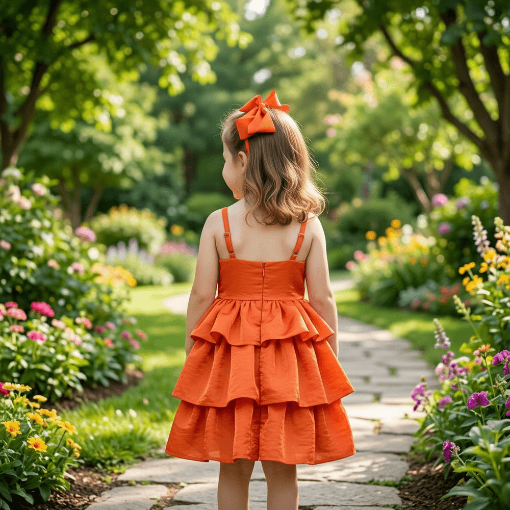 Orange party frock for girls-M260107