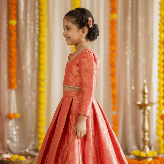 Peach brocade party wear M260092