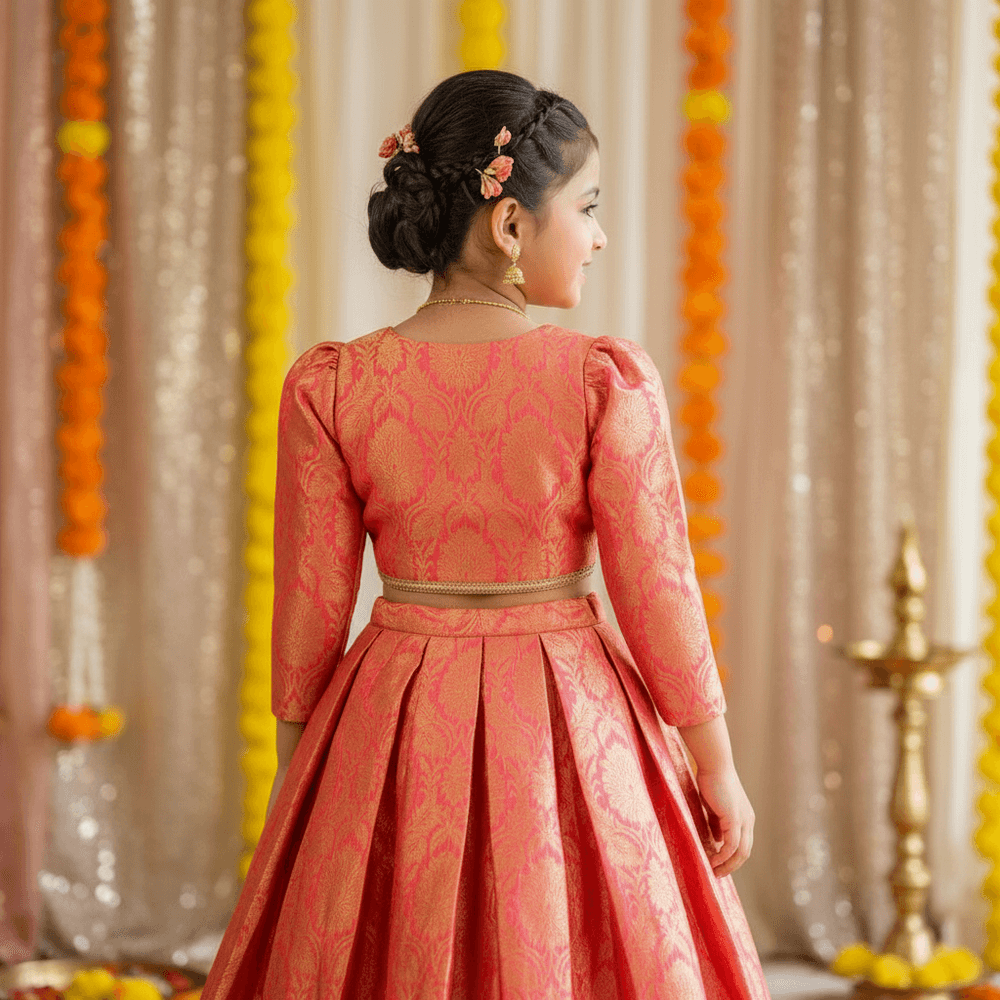 Peach brocade party wear M260092
