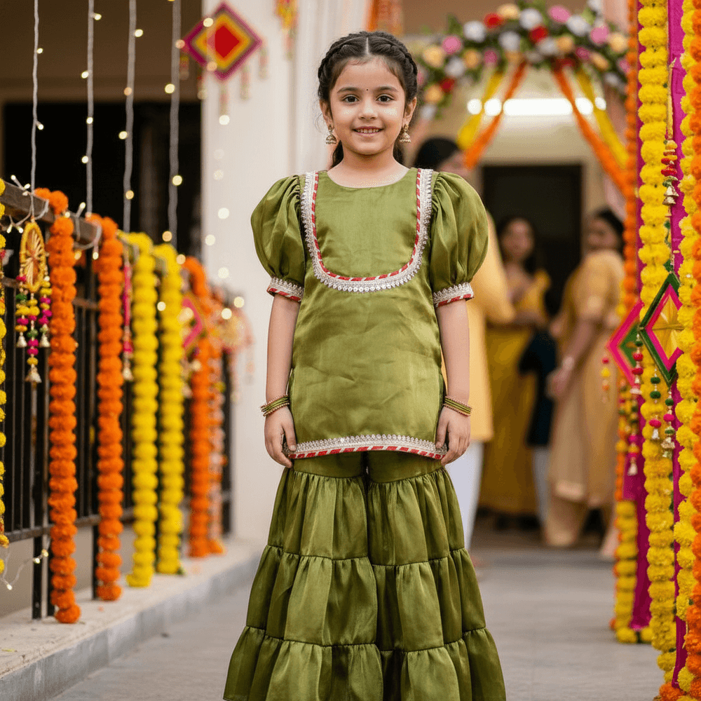 Green silk blended sharara set M260109