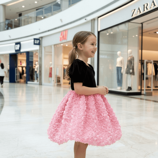 Maroon & pink party frock for girls-M260155