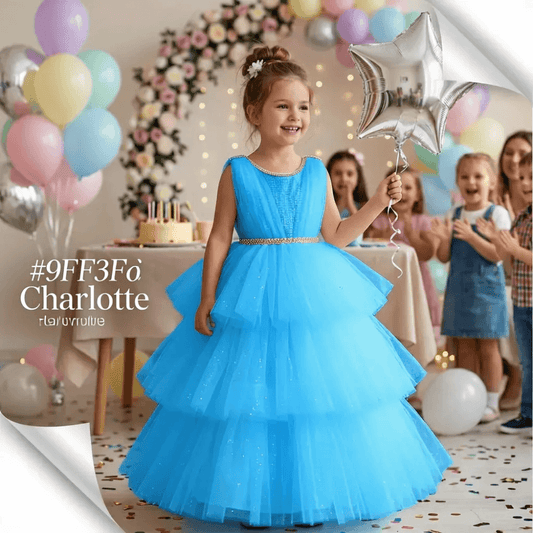 Girls blue knee length Party frock M260163