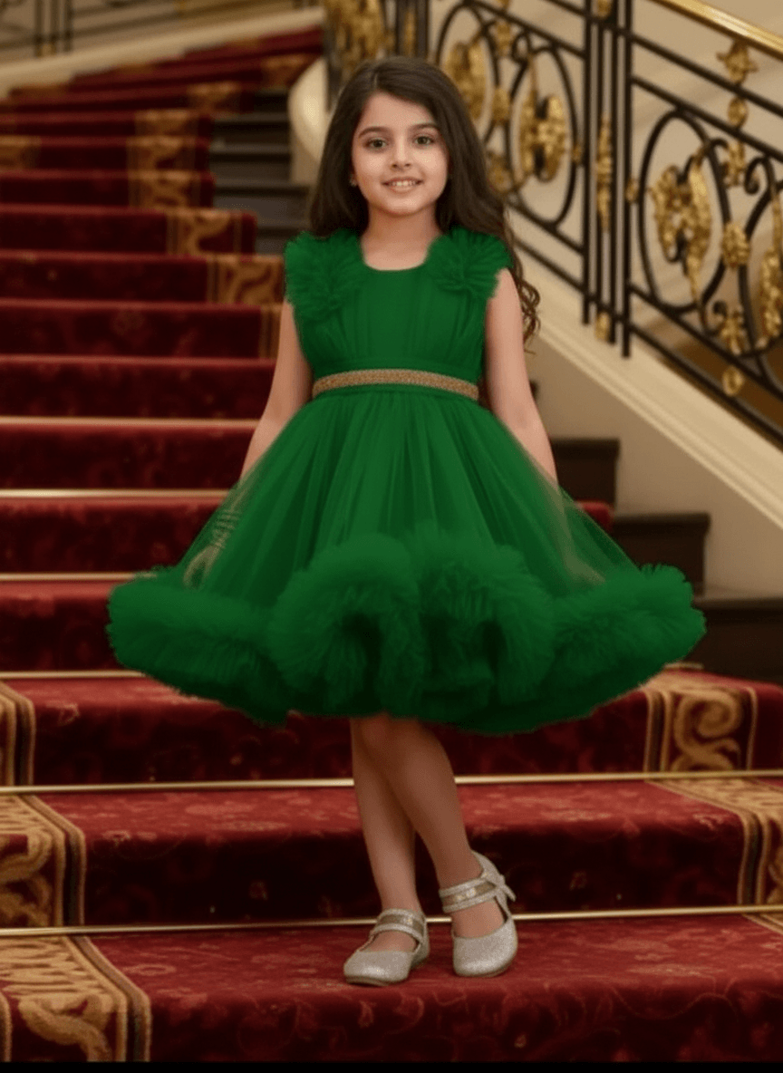 Girls green knee length Party frock M260178