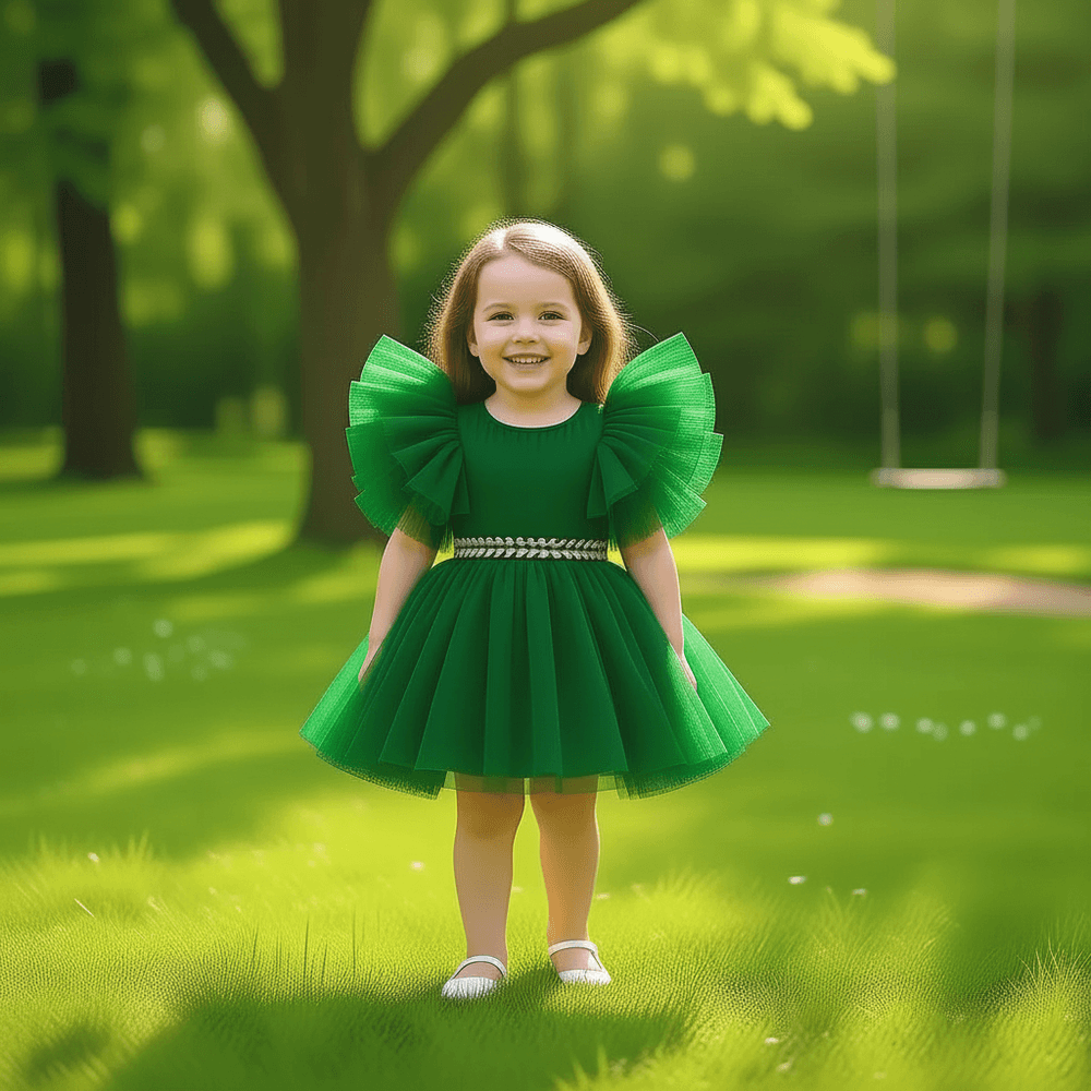 Green party frock for girls-M260181