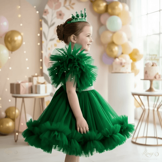 Green party frock for girls-M260186