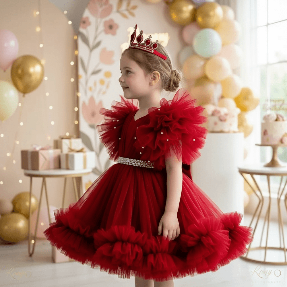 Red party frock for girls-M260192