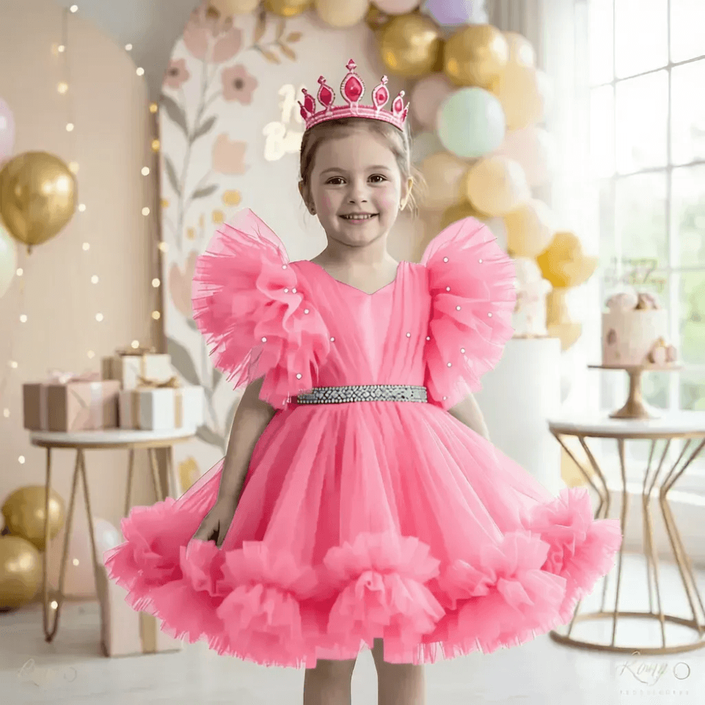 Peach party frock for girls-M260200