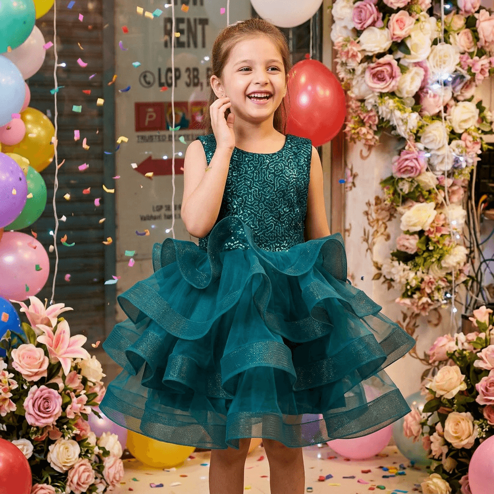 Green party frock for girls-M260229