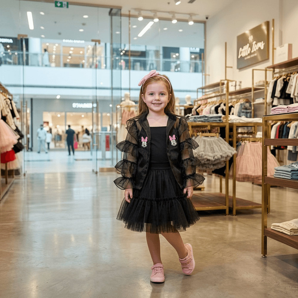 Girls black Casual dress, full sleeve & knee length M260336