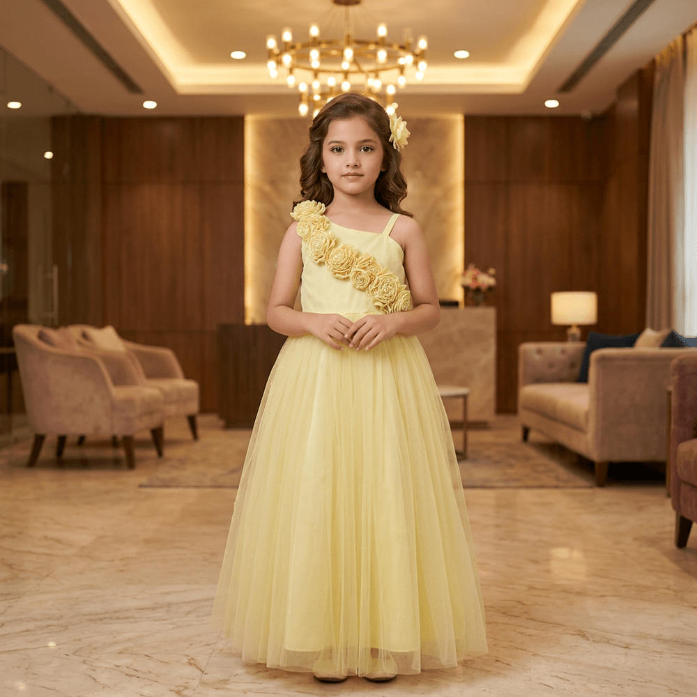 Yellow Beautiful Gown for girls-M260236