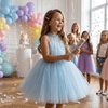 Blue Satin A-Line Party Dress for Girls M260249
