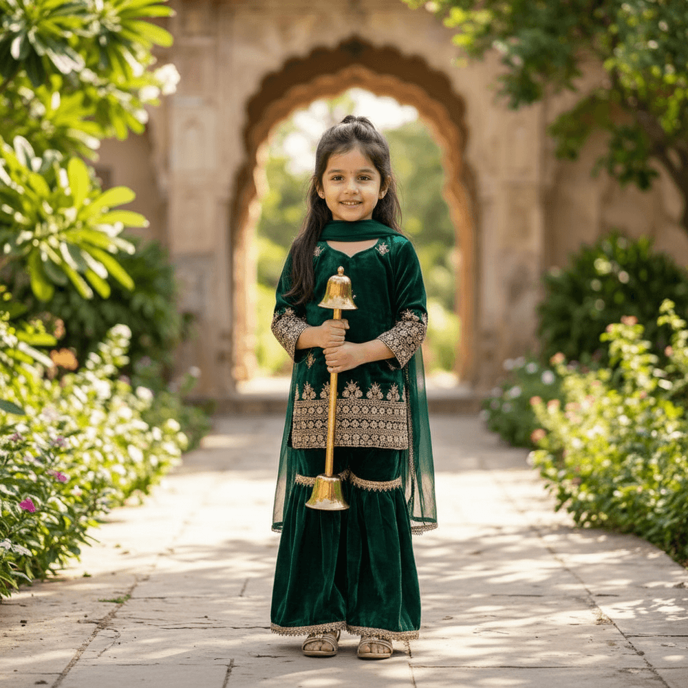 Green Sharara Set for Girls M260263