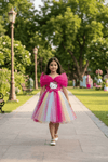 Magenta Tulle Pearl Party Frock for Girls M260068