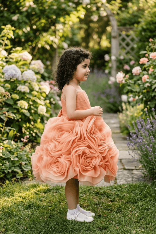 Peach Tulle Organza Party Frock for Girls M260061