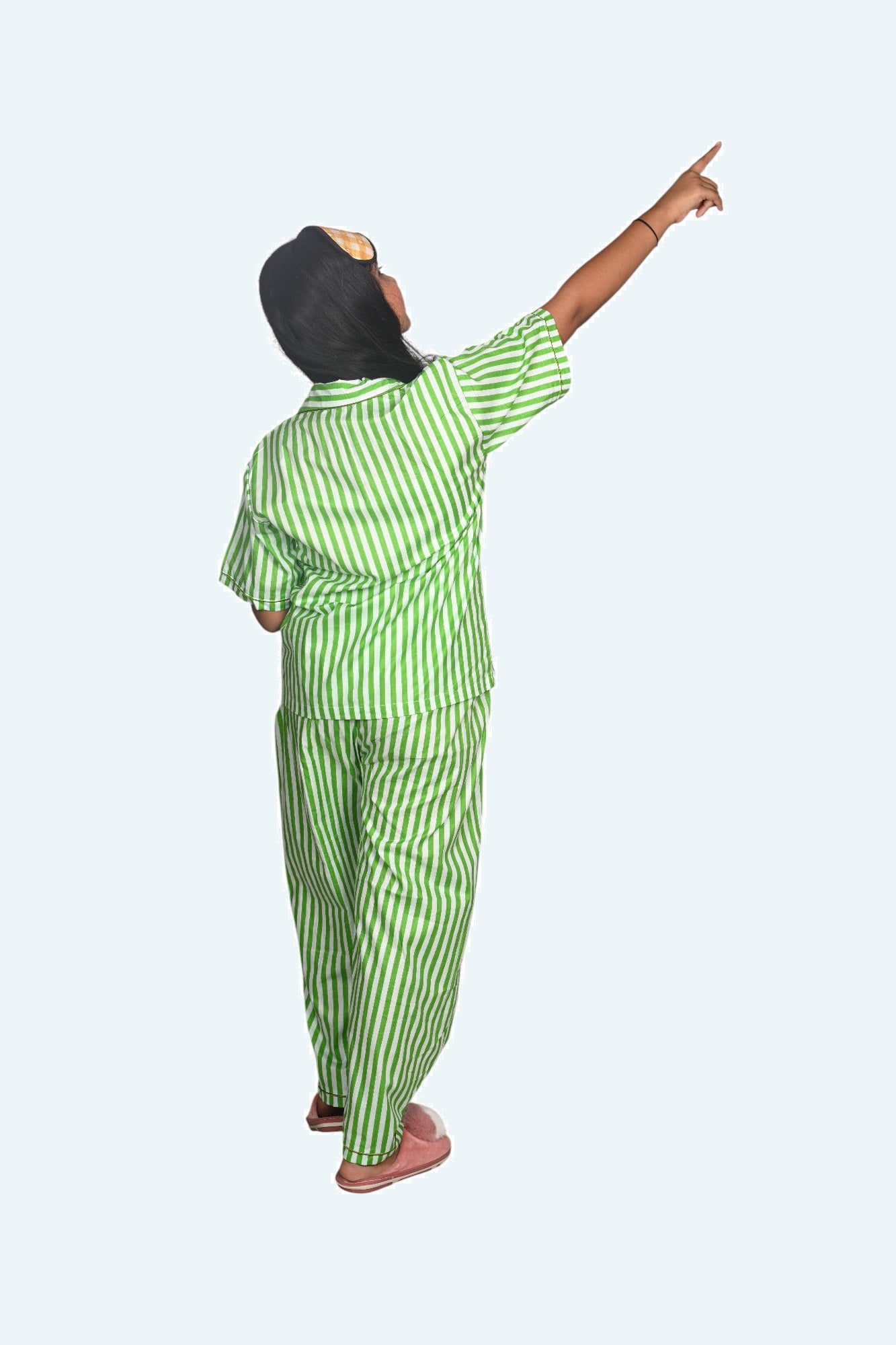 Girls Green stripes night suit set