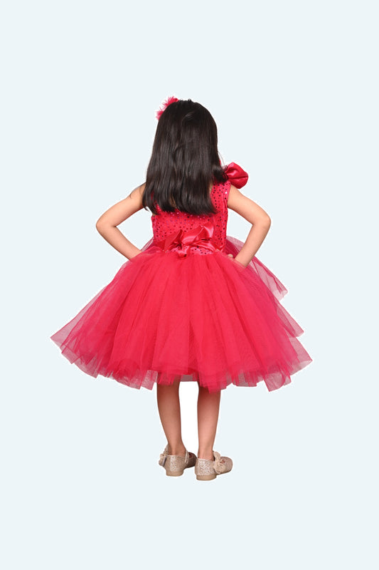 Girls Magenta one shoulder Layered frock