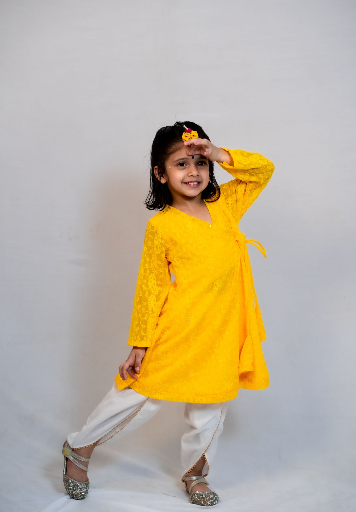 Yellow Kurta And Dhoti Pant Set For Girls