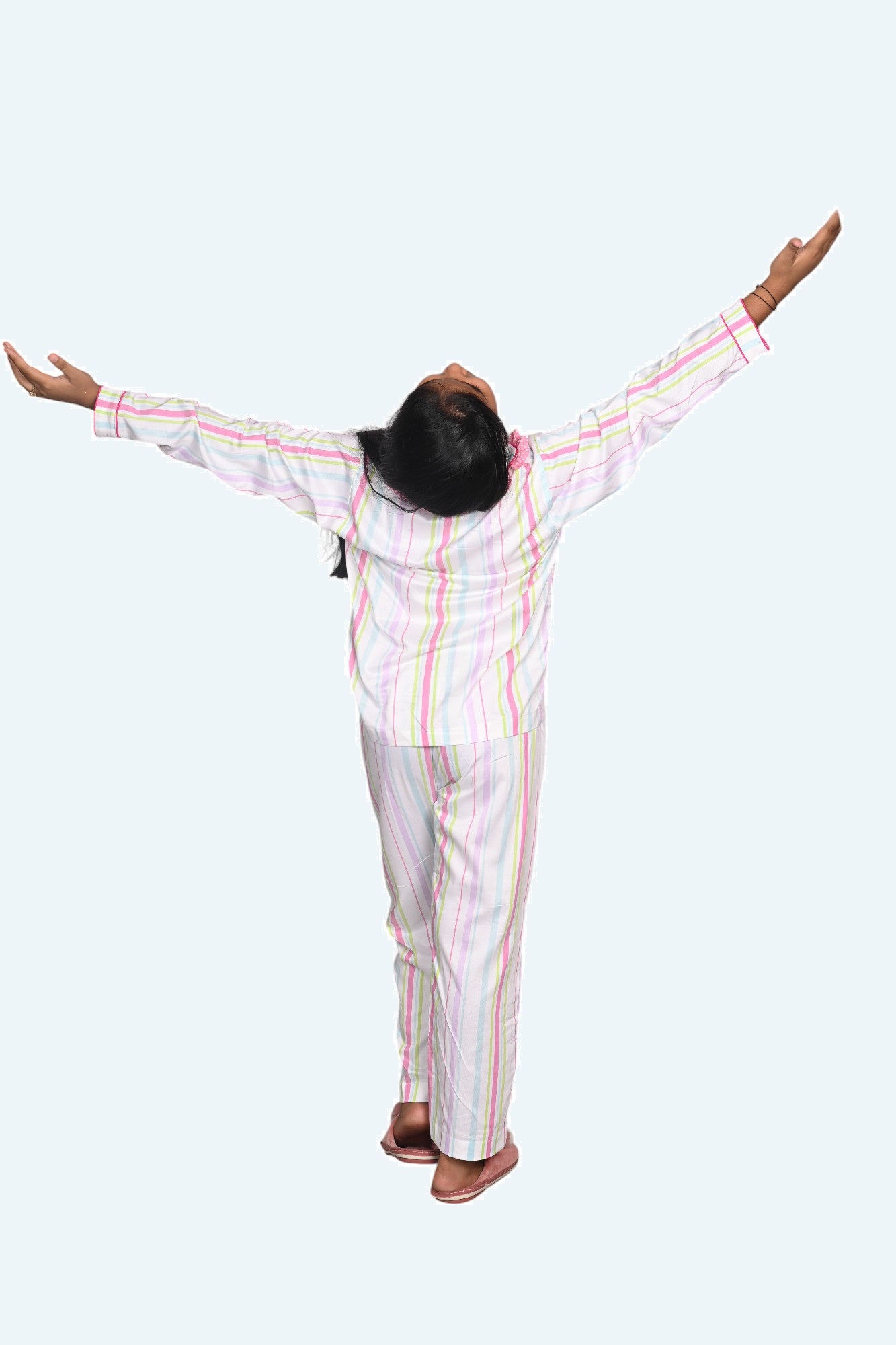 Girls white printed night suit set